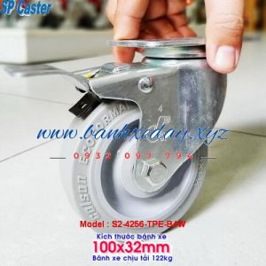 Bánh xe cao su đặc có khóa SP Caster phi 100x32mm càng thép