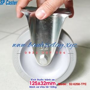 Bánh xe cao su d125 SP Caster càng thép không xoay tải 122kg