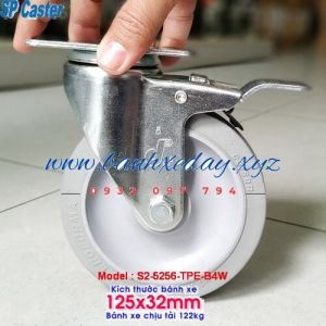 Bánh xe cao su 125mm có khóa SP Caster càng thép chịu lực 122kg