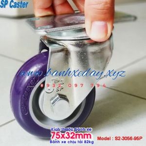 Bánh xe xoay d75 nhựa PU SP Caster càng thép chịu lực 82kg